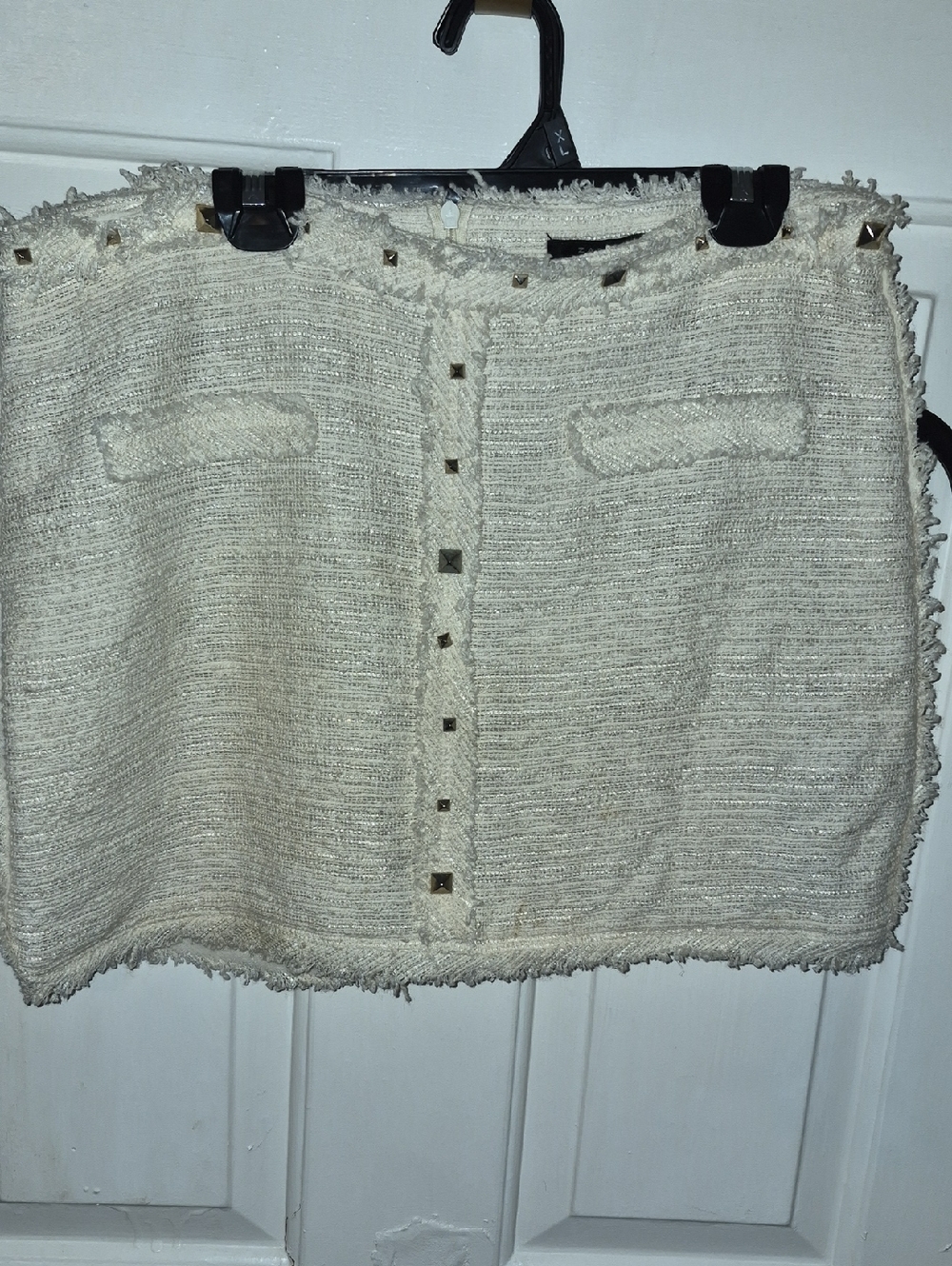 Zara Cream Bouclé Mini Skirt with Gold Stud Trim